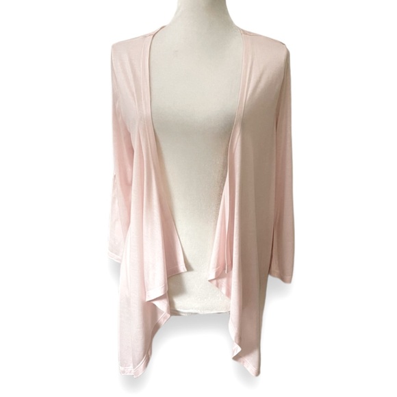 Coldwater Creek Open Waterfall Button Roll Tab Cardigan Pale Pink Size S (6-8) - Picture 1 of 15